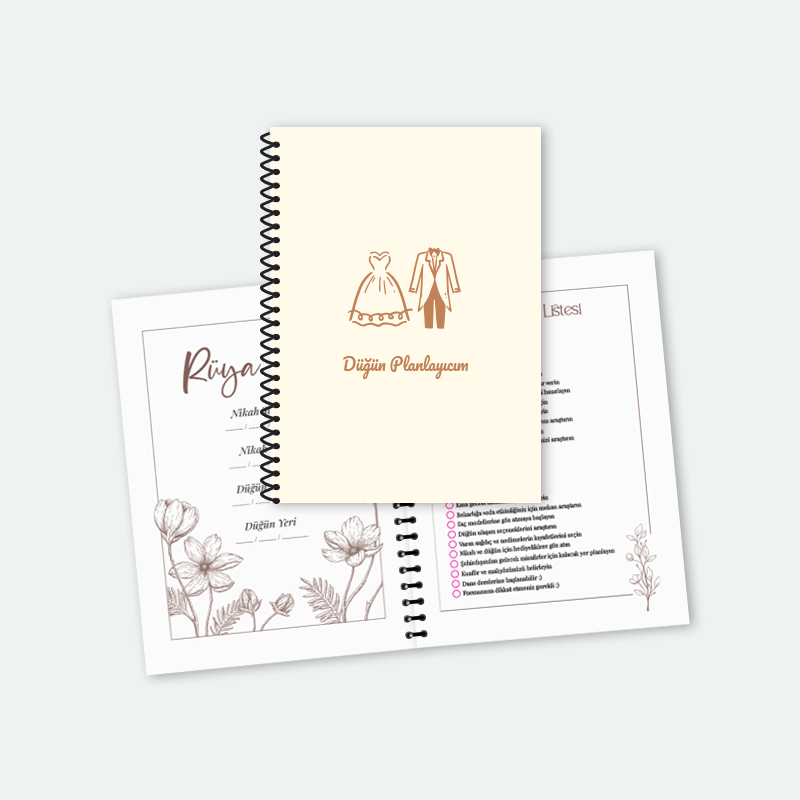 Düğün Planlayıcısı Gelin Damat Baskılı Anı Defteri