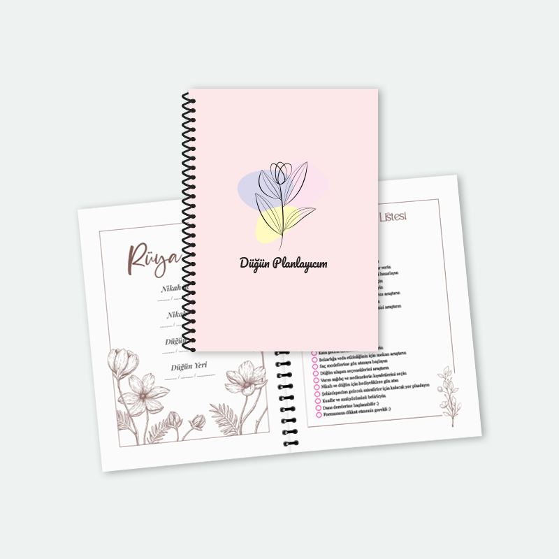 Düğün Planlayıcısı Çiçek Baskılı Anı Defteri