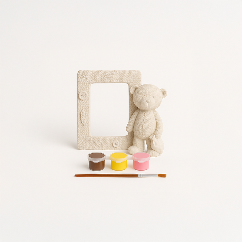 Sevimli Ayı Çerçeve Beton Taş Boyama Seti