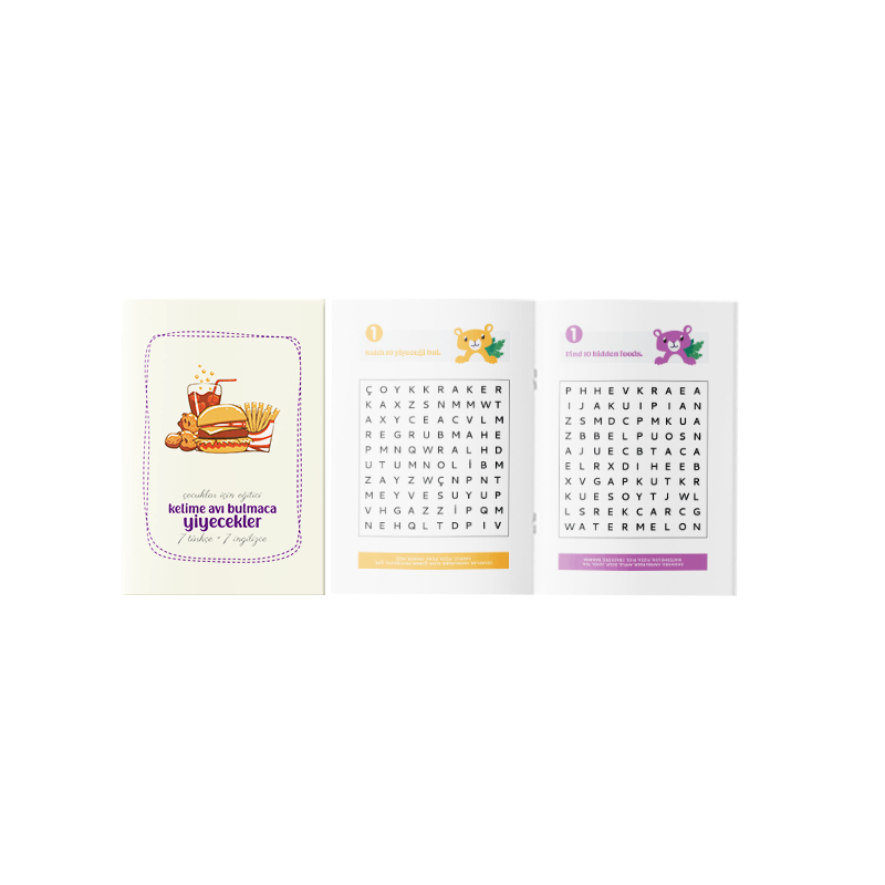 Çocuklar İçin Eğitici Kelime Avı – Yiyecekler Bulmaca Kitabı