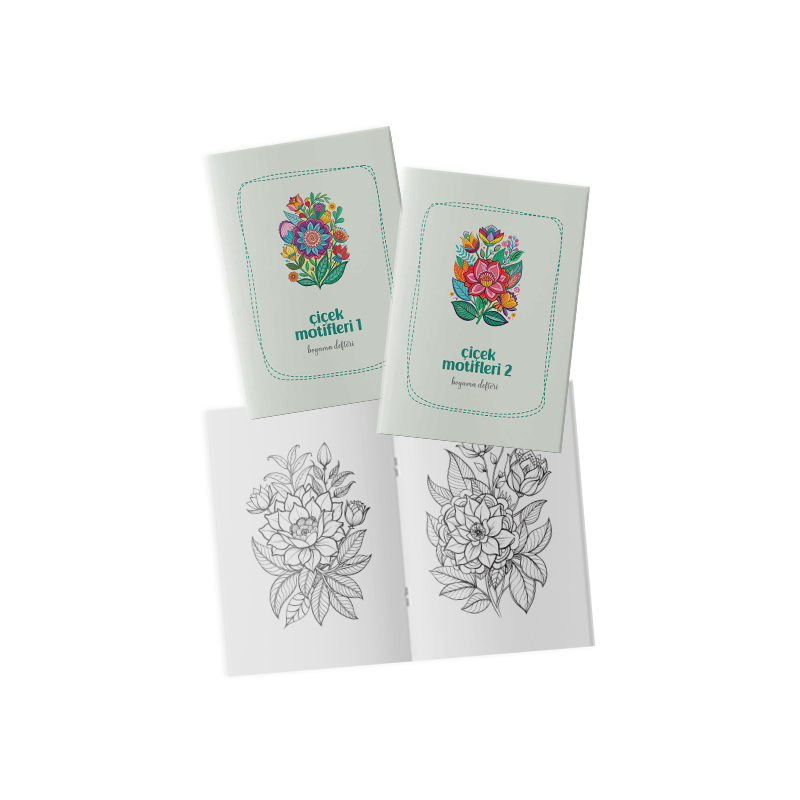 Çiçek Motifleri Boyama Kitabı 2’li Set