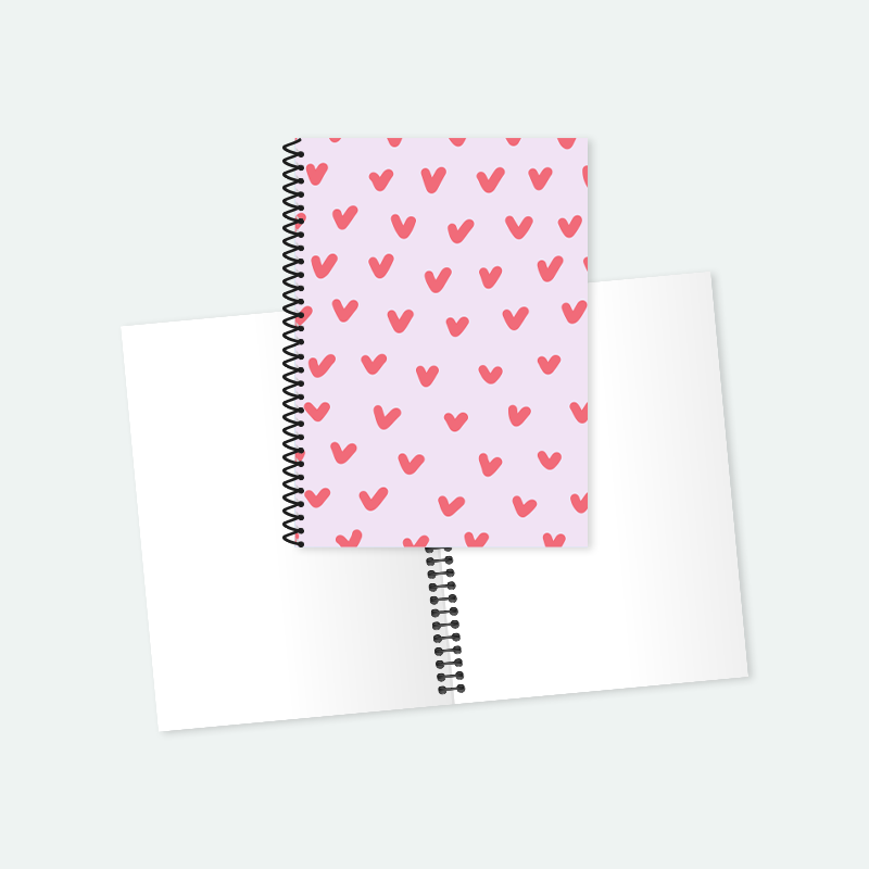 Kalp Desenli Spiralli A5 Not Defteri