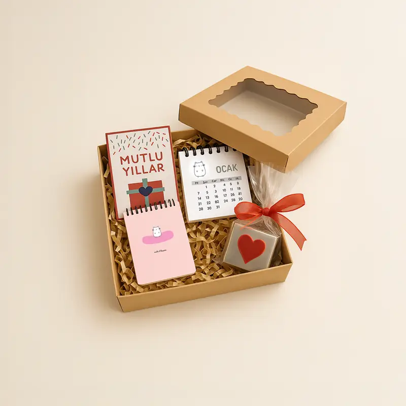 Yılbaşı, Doğum Günü, Tebrik ve Özel Günler İçin Kraft Konsept Hediye Kutusu