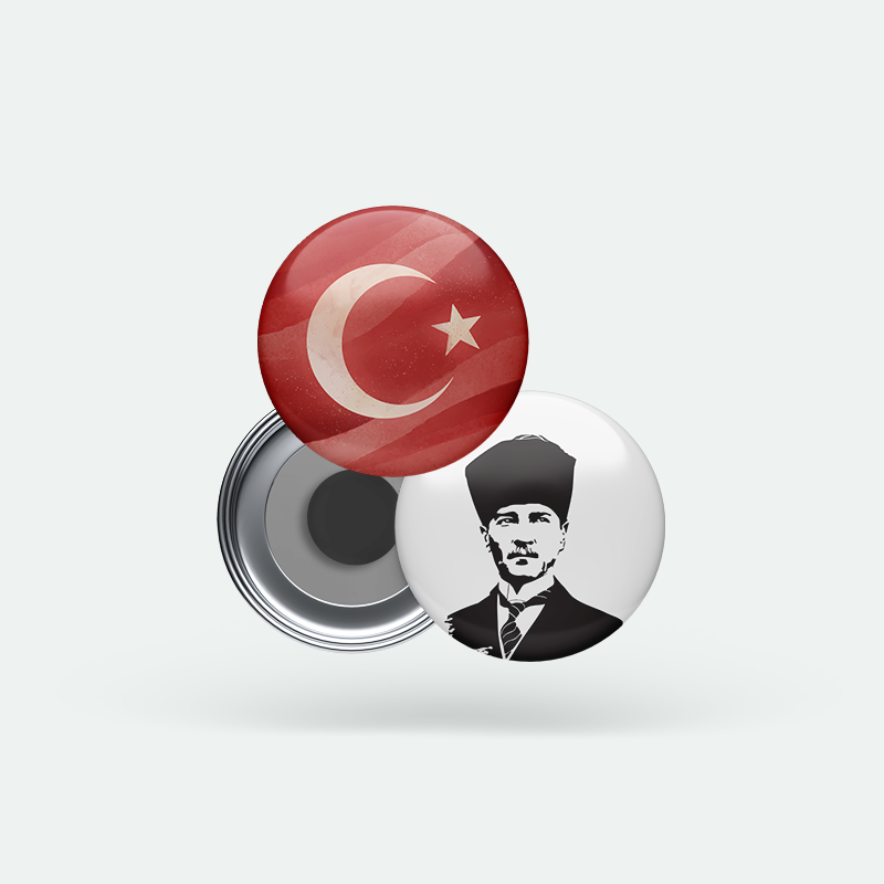 Atatürk ve Türk Bayrağı 2’li Buton Magnet Seti