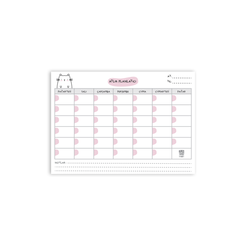 Sevimli Kedi Aylık Planlayıcı 12 Adet Pembe