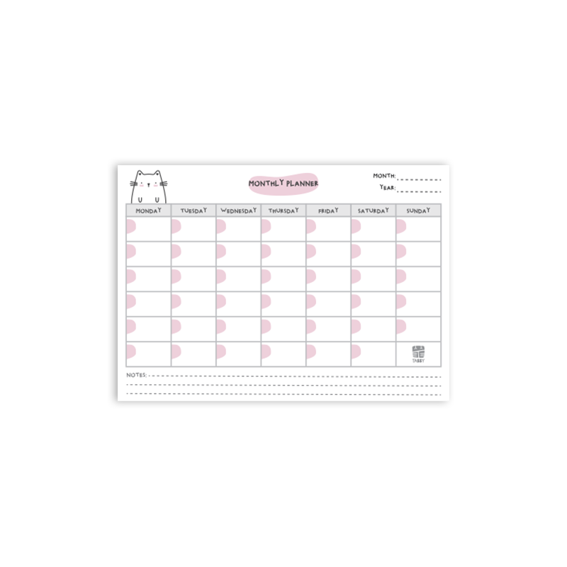Sevimli Kedi Aylık Planlayıcı 12 Adet Pembe – İngilizce