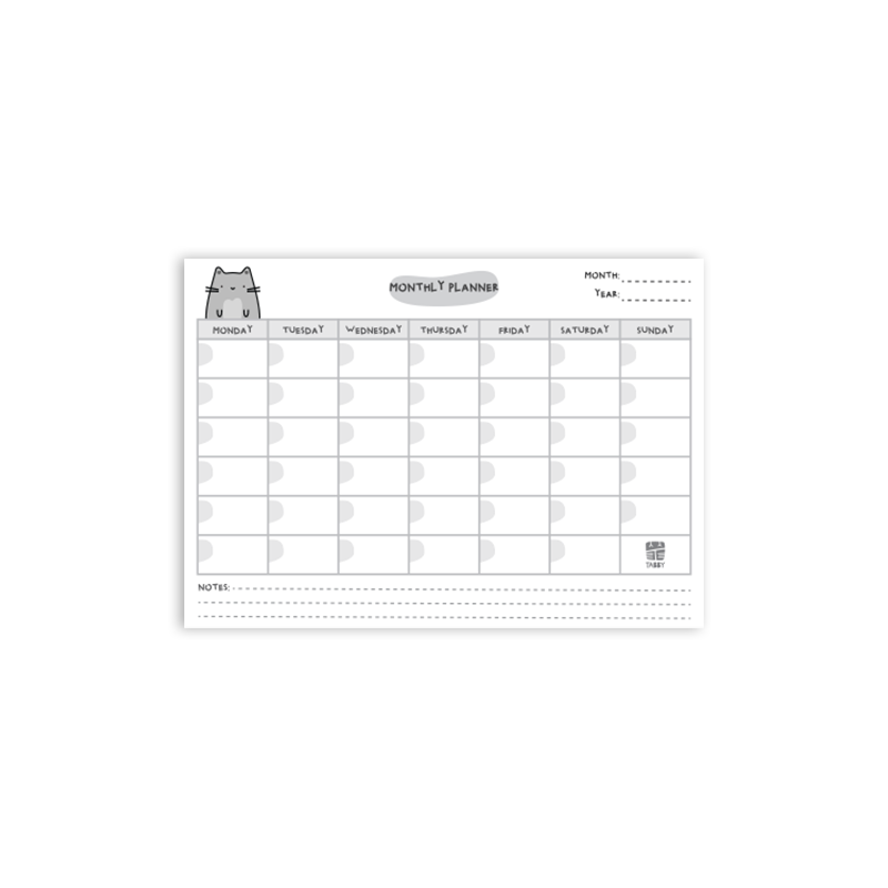 Sevimli Kedi Aylık Planlayıcı 12 Adet Gri – İngilizce