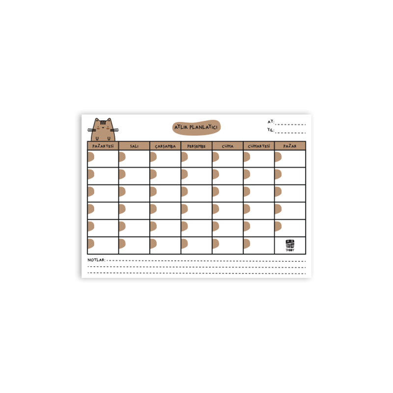 Sevimli Kedi Aylık Planlayıcı 12 Adet Kahverengi