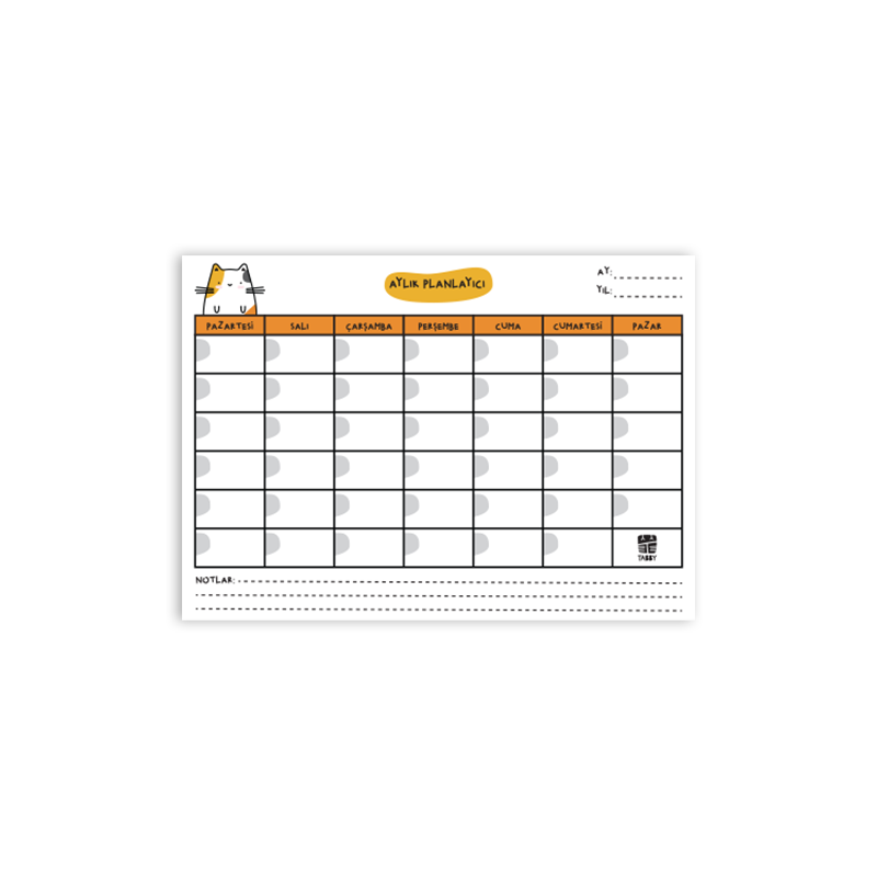 Sevimli Kedi Aylık Planlayıcı 12 Adet Sarı