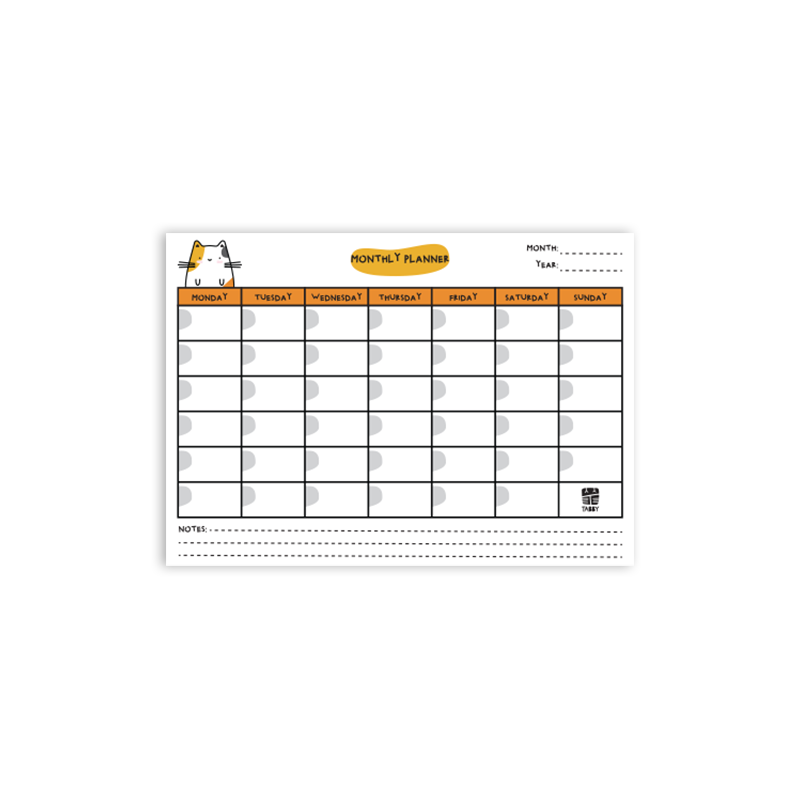Sevimli Kedi Aylık Planlayıcı 12 Adet Sarı – İngilizce