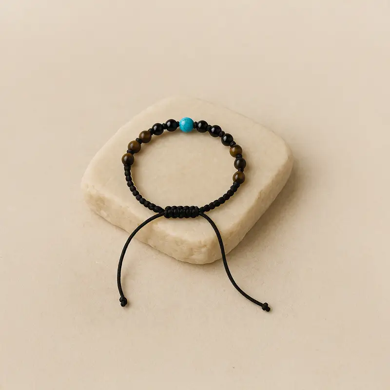 Onyx Kaplan Gözü Turkuaz Doğal Taş Makrome Örgülü Bileklik