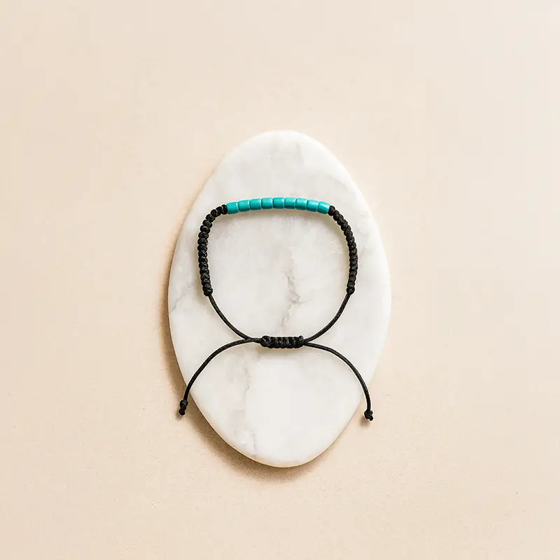 Mini Turkuaz Doğal Taş Makrome Örgülü Bileklik