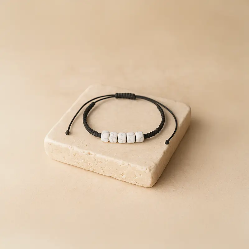Beyaz Akik Doğal Taş Makrome Örgülü Bileklik
