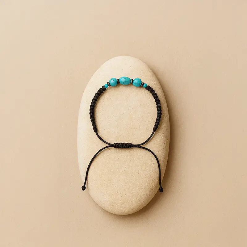 Karışık Turkuaz Doğal Taş Makrome Örgülü Bileklik