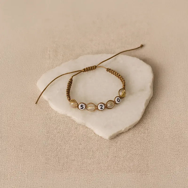 Havlit Doğal Taş Makrome 520 Şans Örgülü Gold Bileklik