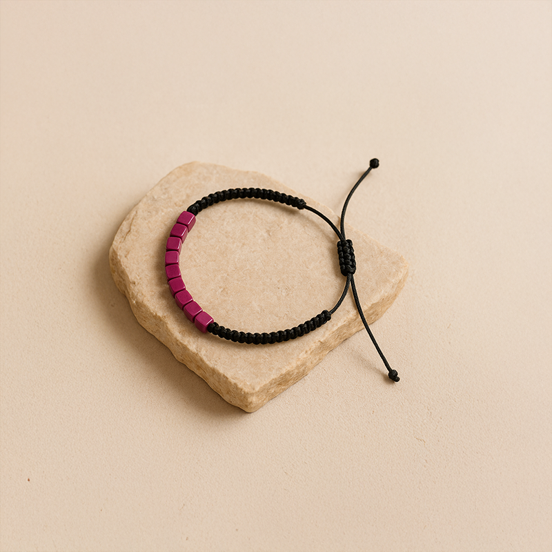 Mor Turkuaz Doğal Taş Makrome Örgülü Bileklik