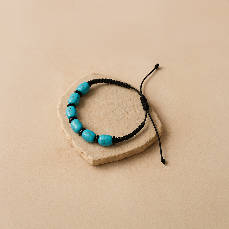 Turkuaz Doğal Taş Makrome Örgülü Bileklik