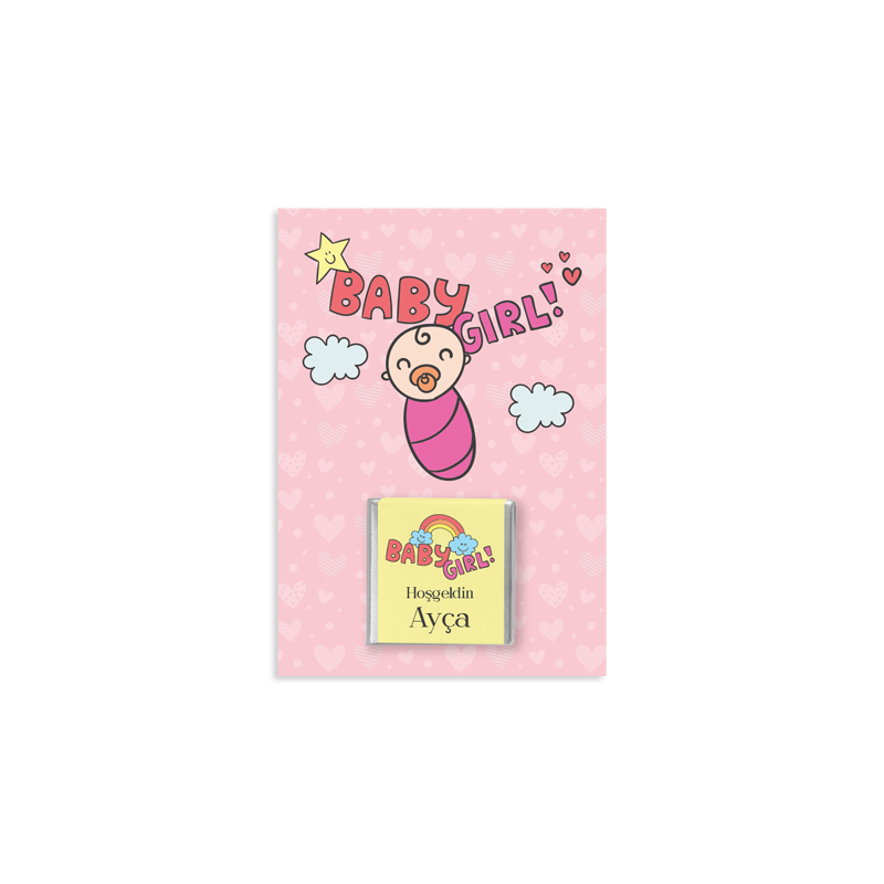 Kız Bebek Baby Shower Çikolata Kart Seti – 20 Adet