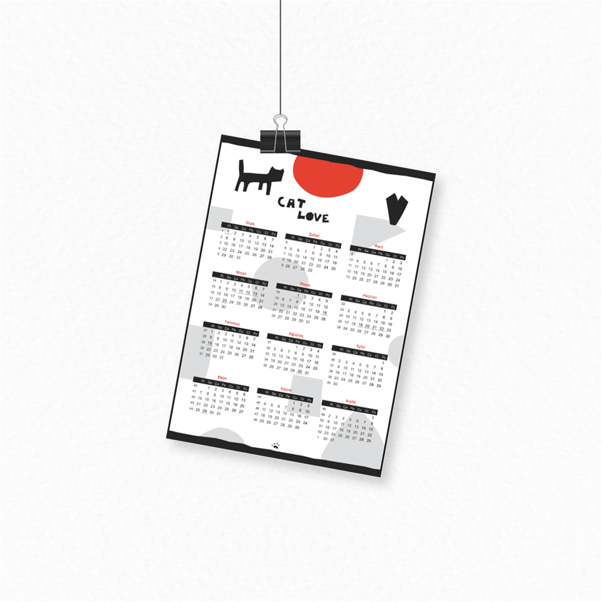 Kedi Temalı Poster Takvim